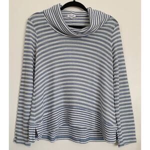 Blue and White Splendid Cowl Neck Long Sleeve Sweater M